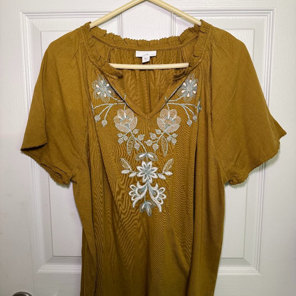 J. Jill Mustard Yellow Embroidered Floral Top • Petite Large